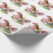 サンタハットに愛らしいクリスマスの農園動物 ラッピングペーパー (角)
