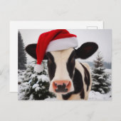 サンタハットに愛らしい乳牛 ポストカード (正面/裏面)
