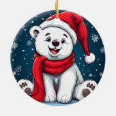 サンタハットに愛らしい漫画のホッキョクグマ セラミックオーナメント (裏面)