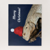 サンタハットに生まれたメリークリスマスひげのドラゴン ジグソーパズル (縦)