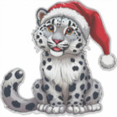 サンタハットに登場するかわいいユキヒョウの漫画 シール (正面)
