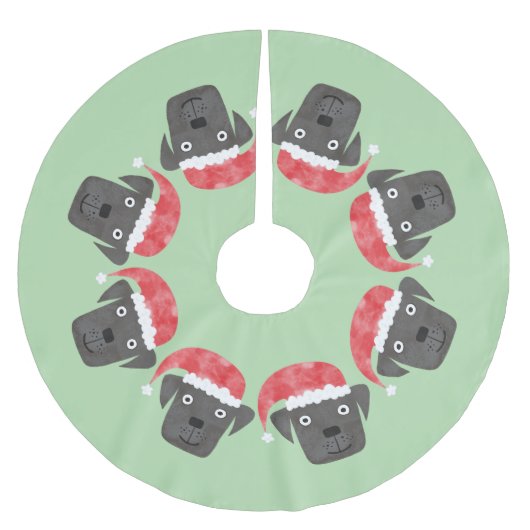 サンタハットに登場するかわいい黒犬 ブラッシュドポリエステルツリースカート (正面)