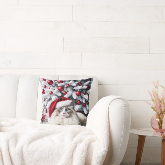 サンタハットに登場するクリスマスのラグドール猫 クッション (ソファ)