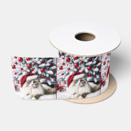 サンタハットに登場するクリスマスのラグドール猫 サテンリボン