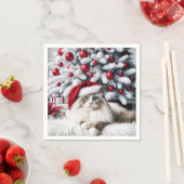 サンタハットに登場するクリスマスのラグドール猫 スタンダードカクテルナプキン (インサイチュ)