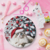 サンタハットに登場するクリスマスのラグドール猫 ペーパープレート (パーティー)