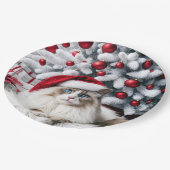 サンタハットに登場するクリスマスのラグドール猫 ペーパープレート (アングル)