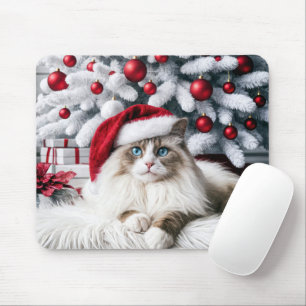 サンタハットに登場するクリスマスのラグドール猫 マウスパッド