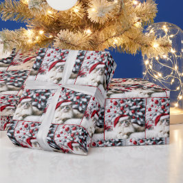 サンタハットに登場するクリスマスのラグドール猫 ラッピングペーパー