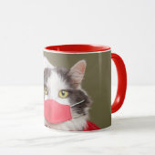 サンタハットに登場するメリークリスマスキャットと顔マスク マグカップ (正面右)
