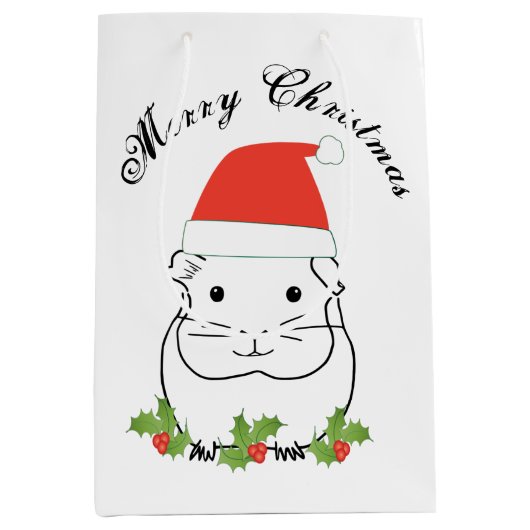 サンタハットに登場するメリークリスマスモルモット ミディアムペーパーバッグ (正面)