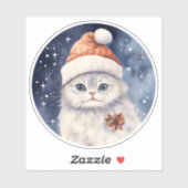 サンタハットに登場する冬のふわふわ白いクリスマス猫 シール (シート)
