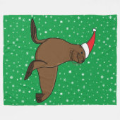 サンタハットに登場する可愛いアシカ フリースブランケット (正面(横))