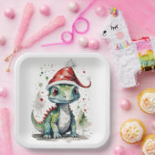 サンタハットに登場する可愛いベビークリスマス恐竜 ペーパープレート (パーティー)