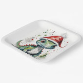 サンタハットに登場する可愛いベビークリスマス恐竜 ペーパープレート (傾斜あり)