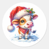 サンタハットに登場する可愛らしい漫画のクリスマスカウズ ラウンドシール (正面)