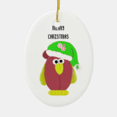 サンタハットに登場する漫画のチキン セラミックオーナメント (正面)