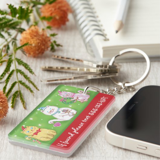 サンタハットに登場する、かわいいマンガのミュー・クリスマス猫 キーホルダー (正面右)