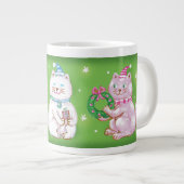 サンタハットに登場する、かわいいマンガのミュー・クリスマス猫 ジャンボコーヒーマグカップ (正面右)