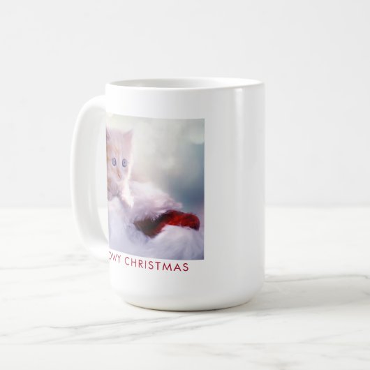 サンタハットに眠るクリスマスに休むかわいい子猫 コーヒーマグカップ (正面左)