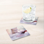 サンタハットに眠るクリスマスに休むかわいい子猫 スクエアペーパーコースター (インサイチュ)