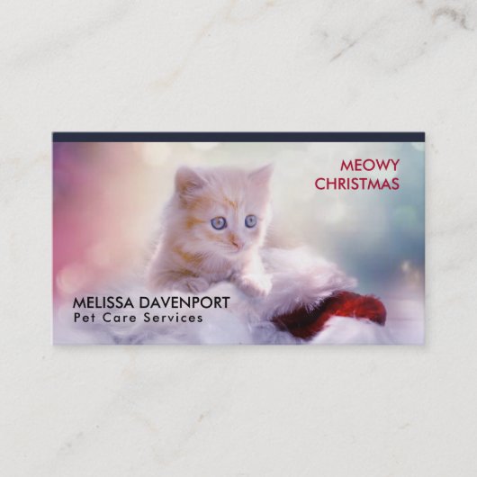 サンタハットに眠るクリスマスに休むかわいい子猫 名刺 (正面)