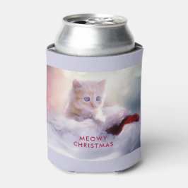 サンタハットに眠るクリスマスに休むかわいい子猫 缶クーラー
