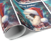 サンタハットに美しいラマ ラッピングペーパー (ロールコーナー)