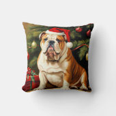 サンタハットに英国のブルドッグ クッション (正面)