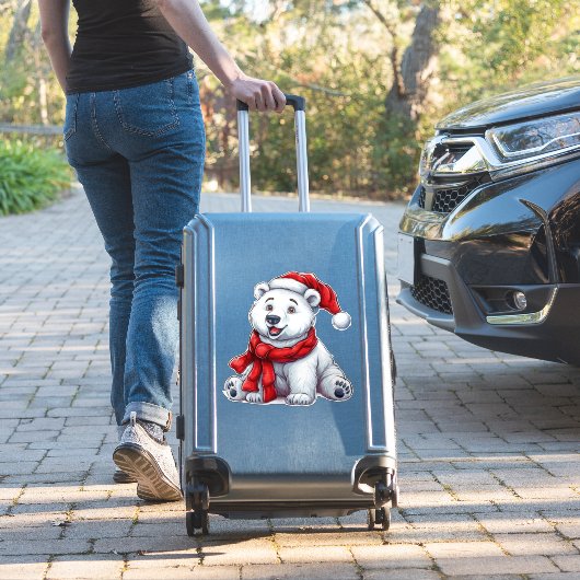 サンタハットに身を包んだかわいいホッキョクグマとスカーフ シール (スーツケースインサイチュ)