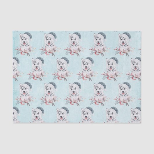 サンタハットに身を包んだクリスマスハスキーパターン（の模様が）ある犬 薄葉紙 (正面)