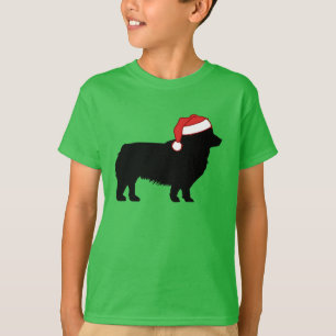 サンタハットのかわいいコルギのクリスマスドッグシルエット Tシャツ