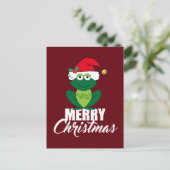 サンタハットのかわいい赤でメリークリスマスのカエル シーズンポストカード (スタンド正面)