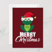 サンタハットのかわいい赤でメリークリスマスのカエル シーズンポストカード (正面/裏面)