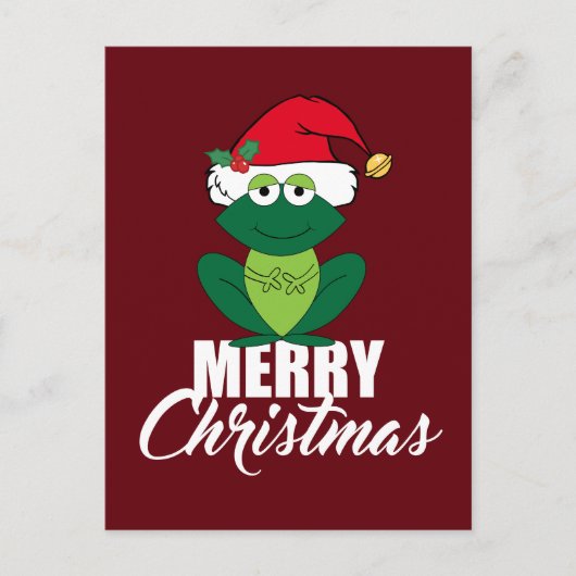 サンタハットのかわいい赤でメリークリスマスのカエル シーズンポストカード (正面)