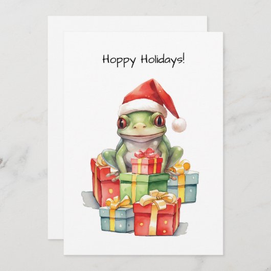 サンタハットのカエルおもしろいのクリスマスプレゼント シーズンカード (正面/裏面)