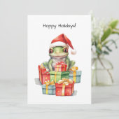 サンタハットのカエルおもしろいのクリスマスプレゼント シーズンカード (スタンド正面)