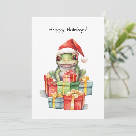 サンタハットのカエルおもしろいのクリスマスプレゼント シーズンカード (スタンド正面)