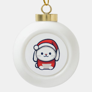 サンタハットのクリスマスかわいいバニー セラミックボールオーナメント