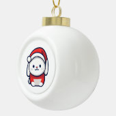 サンタハットのクリスマスかわいいバニー セラミックボールオーナメント (右)