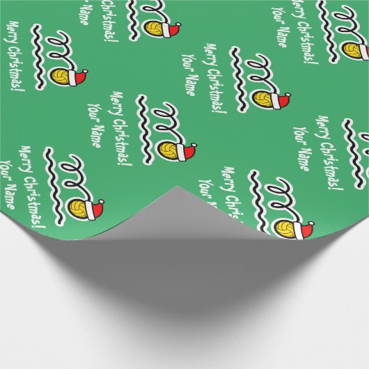 サンタハットのクリスマスと水のポロカスタムボール ラッピングペーパー (角)