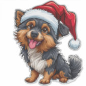 サンタハットのクリスマスに祝かわいい犬 シール (正面)