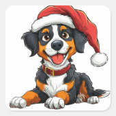 サンタハットのクリスマスに祝かわいい犬 スクエアシール (正面)