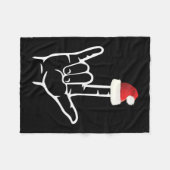 サンタハットのクリスマスを伴うアメリカの手話 フリースブランケット (正面(横))