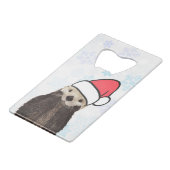 サンタハットのクリスマスを着たかわいいカワウソ クレジットカード栓抜き (正面アングル)