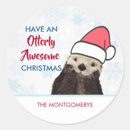 サンタハットのクリスマスを着たかわいいカワウソ ラウンドシール