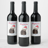 サンタハットのクリスマスを着たかわいいカワウソ ワインラベル (ボトル)