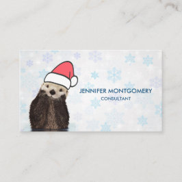 サンタハットのクリスマスを着たかわいいカワウソ 名刺