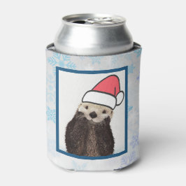 サンタハットのクリスマスを着たかわいいカワウソ 缶クーラー