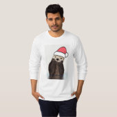 サンタハットのクリスマスを着たかわいいカワウソ Tシャツ (正面フル)